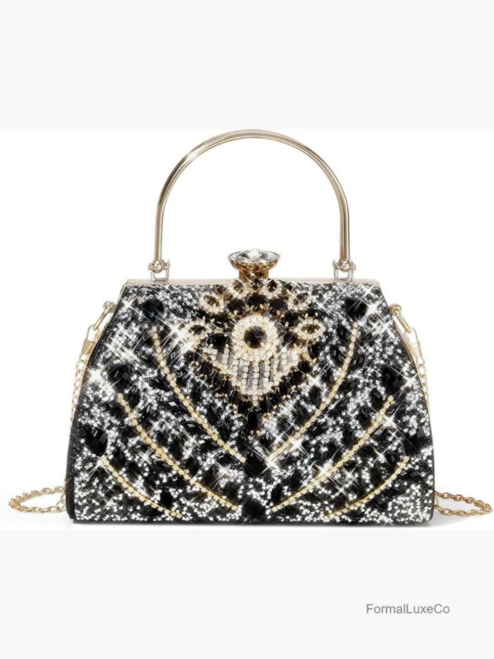 Large Capacity Rhinestone Clutch Evening Bag with Detachable Chain for Wedding